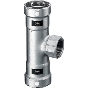 Megapress S-trójnik z SC-Contur stal niestopowa, powłoka cynkowo-niklowa, przyłącza zaprasowywane, gw Rp, nr wzoru 4317.2 dopuszczenie VdS centralne ogrzewanie zgodne z AGFW FW 524 DN: 40 D1: 1½ Rp: ¾ D2: 1½