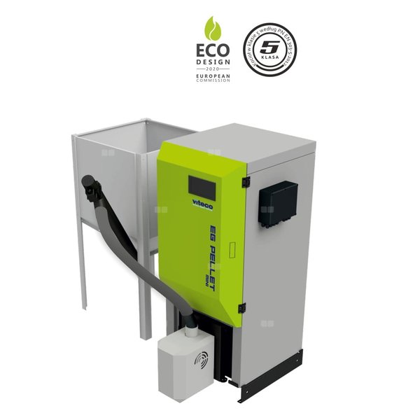Kocioł na pellet VITECO HEAT EG PELLET MINI B F 35 kW z przyłączem c.o. z zasobnikiem o pojemności 700 l